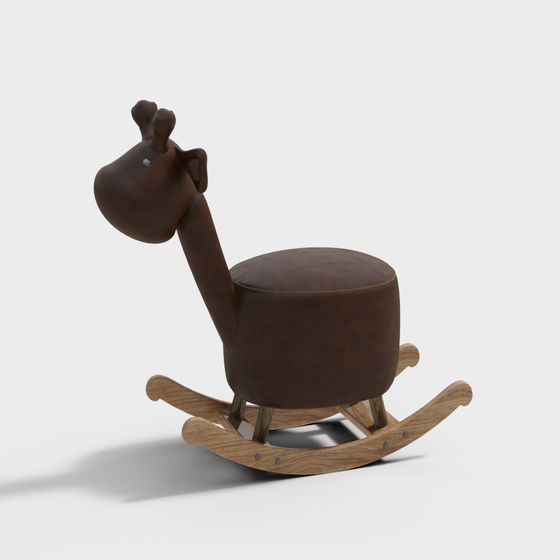 Brown giraffe shaped rocking footrest with light wood base on white background