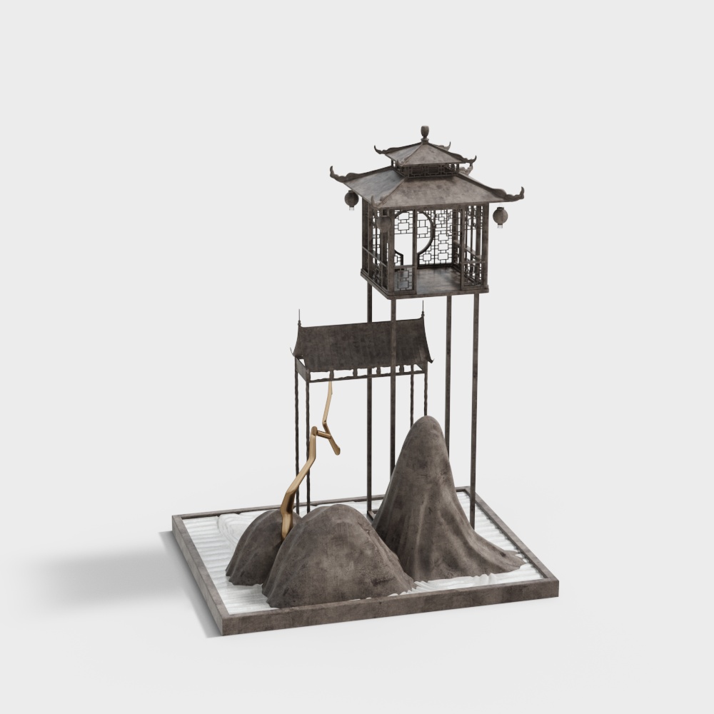 Classic Elegance Pavilion 3D Model – Low-Poly Eastern Design