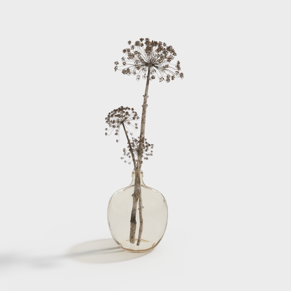 Dried Flowers in Glass Bottle 3D Model – Textured Low-Poly