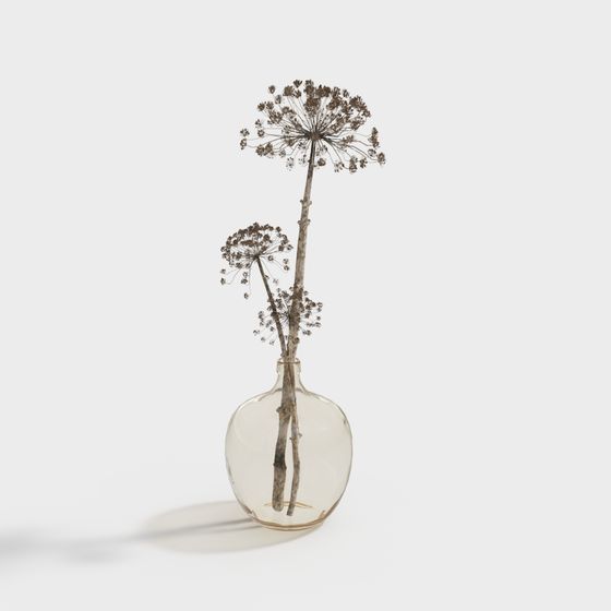 Dried Flowers in Glass Bottle 3D model