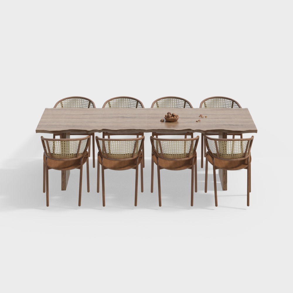Wooden Dining Table and Chairs Set – Low Poly Design