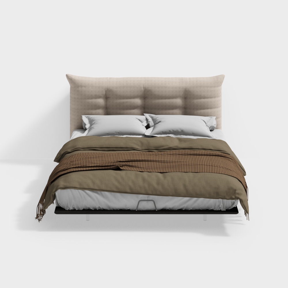 Elegant Minimalist Bed 3D Model – Low Poly Bedroom Furniture