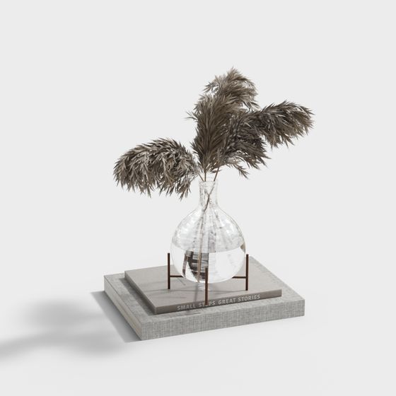 Elegant Glass Vase with Feather Decoration 3D model