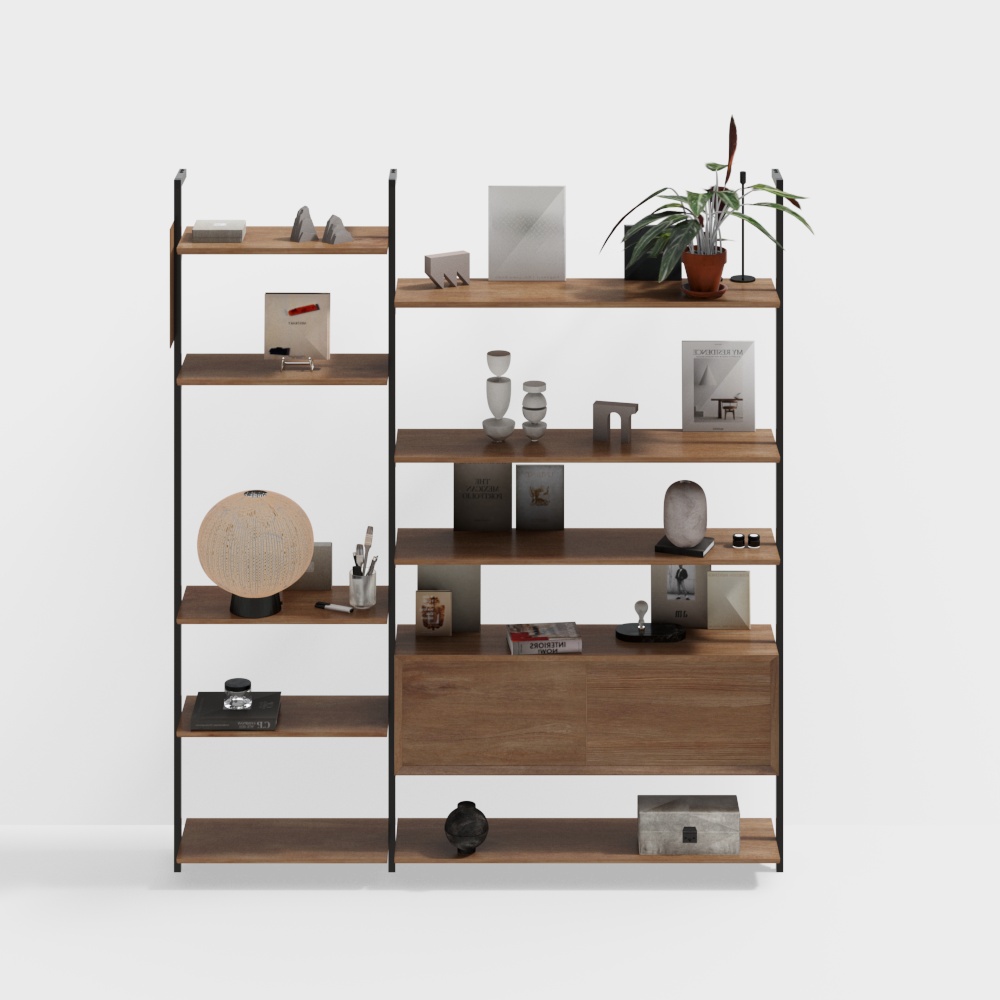 Urban Elegance Bookshelf 3D Model – Low-Poly Wood & Metal
