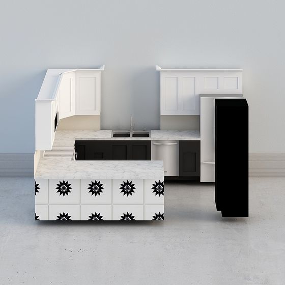 Contemporary Low-Poly Kitchen 3D model for Designers