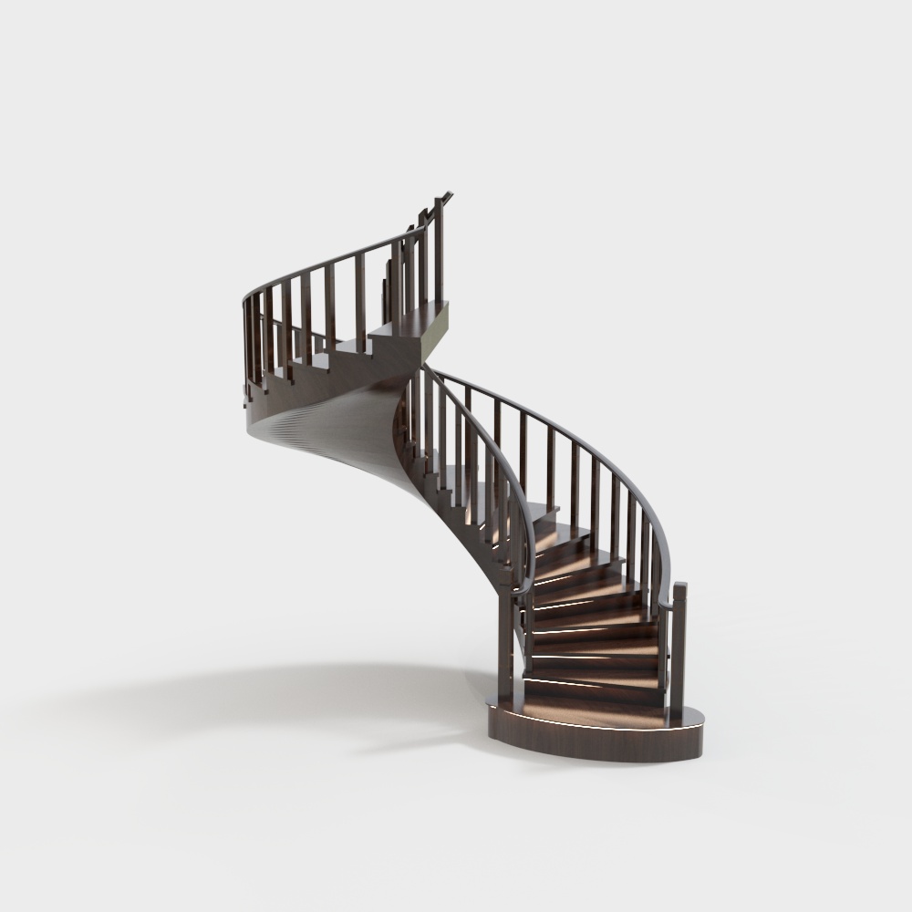 Elegant Low-Poly Spiral Staircase 3D Model – Wooden Texture