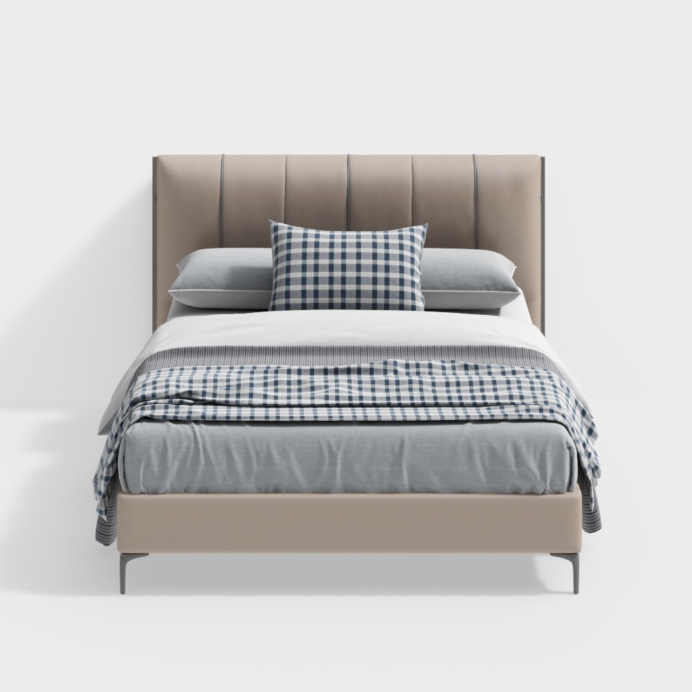 Elegant Low-Poly Bed 3D Model – Leather & Fabric Design