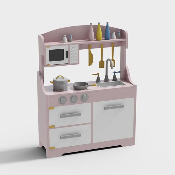 Dreamy Pink Kitchen Cabinet 3D model