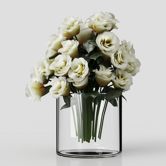 Glass Vase with Roses 3D model