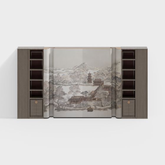 Ink Painting Scroll Bookshelf 3D model