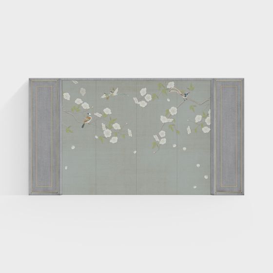 Blossom and Bird Screen 3D model for Creative Projects