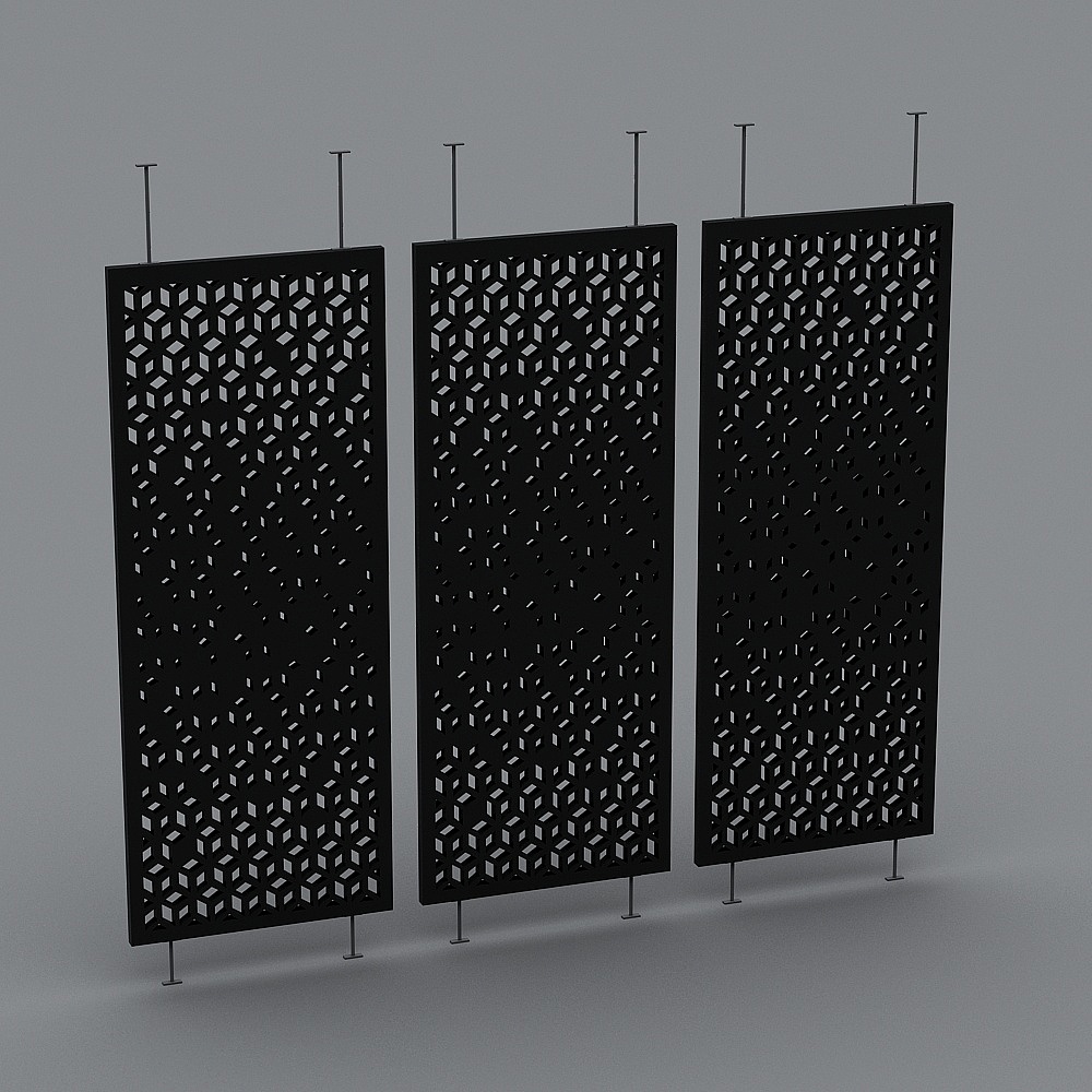 Elegant Geometric Black Room Divider 3D model