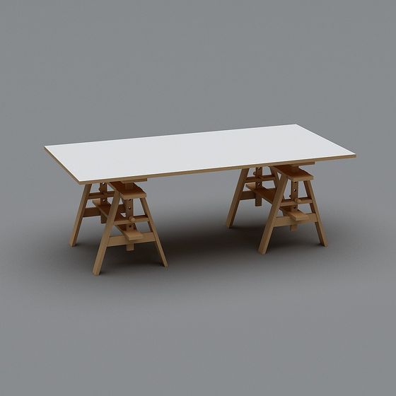 Minimalist Wooden Workbench 3D model