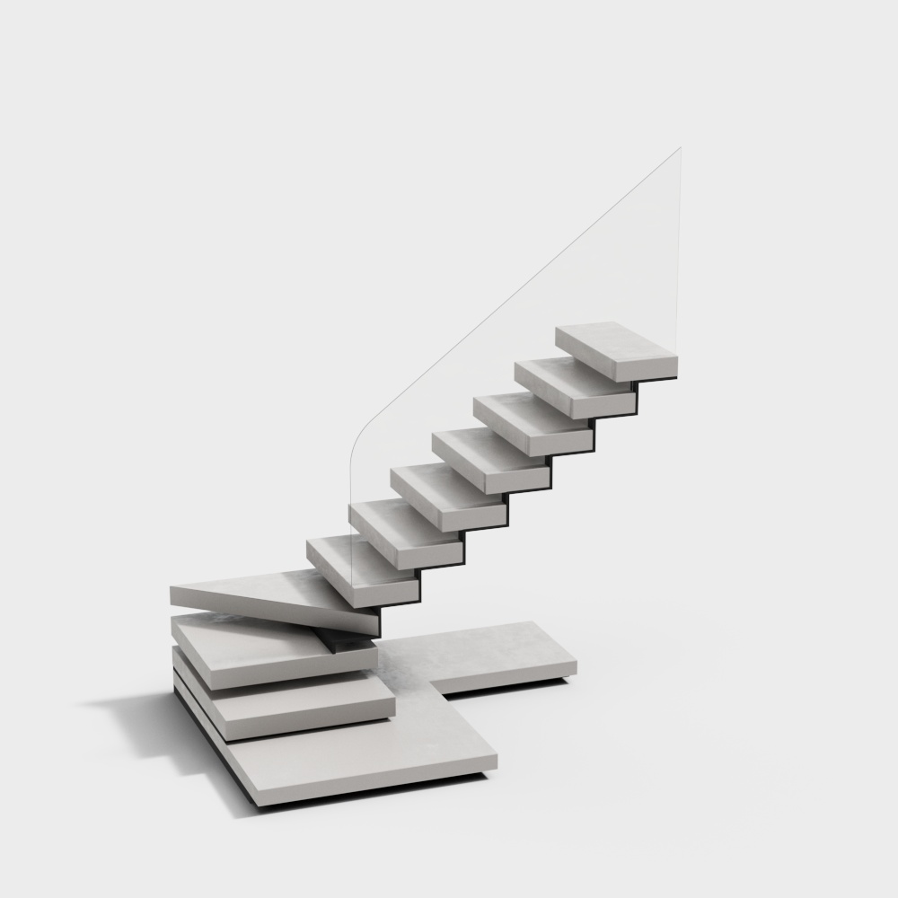 Elegant Low-Polygon Modern Staircase – Concrete & Glass
