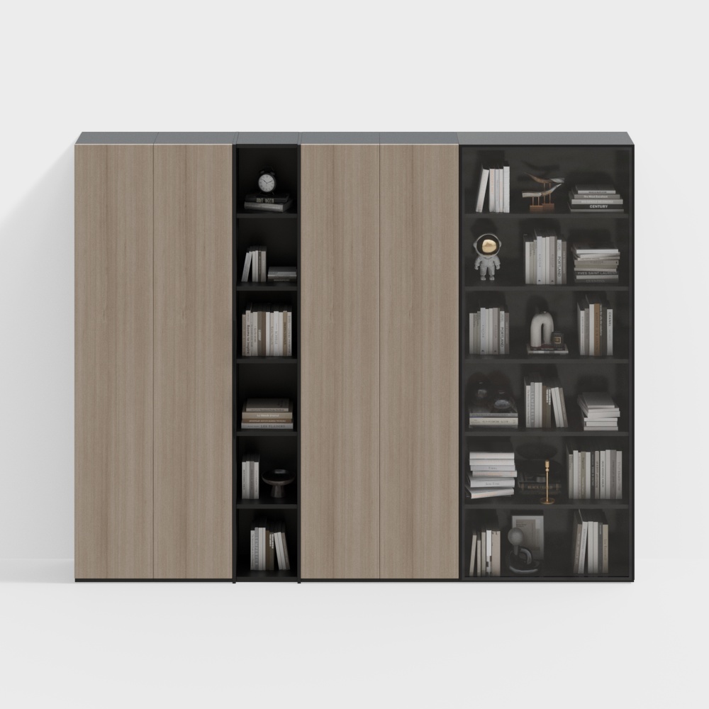 Modern Low-Poly Bookcase 3D Model – Wood & Metal Frame