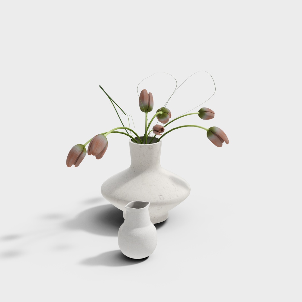 Elegant Low-Poly Vase with Tulips 3D model