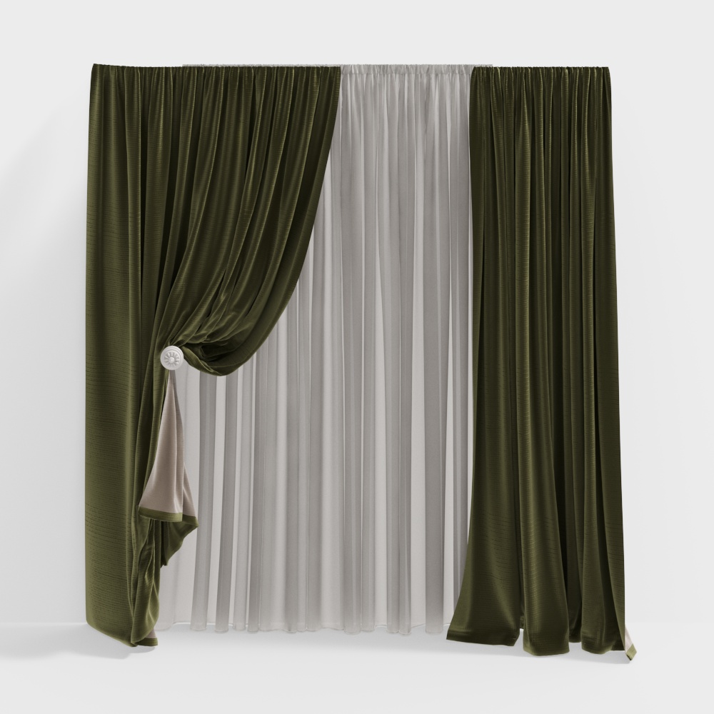 Elegant 3D Curtain Model – Velvet & Airy Fabric Detail
