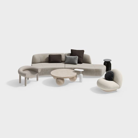 Elegant Sofa Set 3D model for Contemporary Spaces