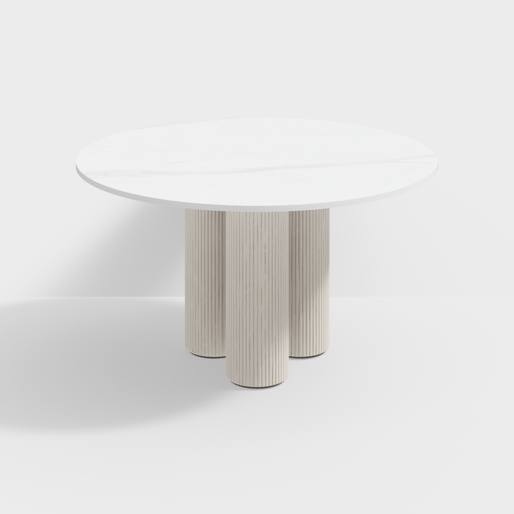 Stylish Round Table 3D Model – Marble & Wood Design