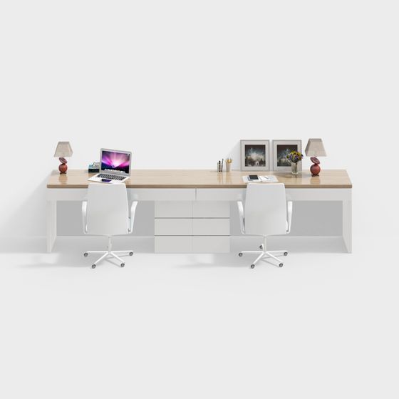 Modern Minimalist Double Desk 3D model