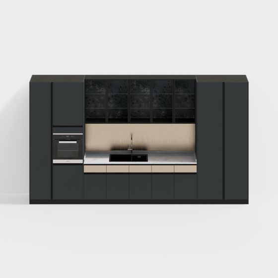 Elegant Black Kitchen Cabinet Door 3D model