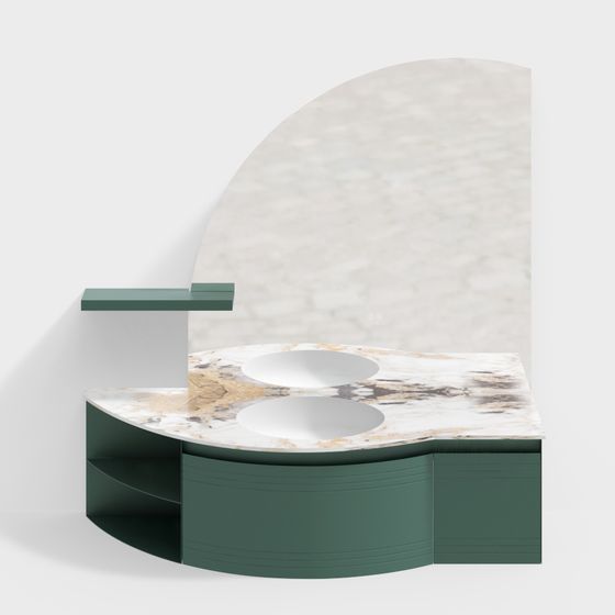 Curved Marble Sink Counter 3D model