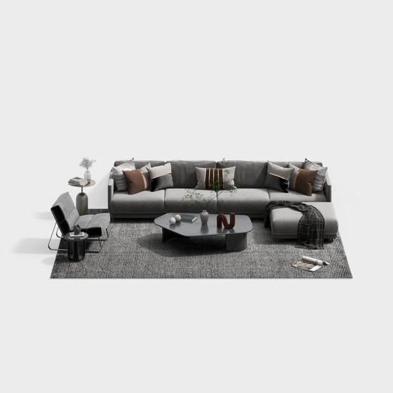 Stylish Low-Polygon Sofa 3D Model for Modern Interiors
