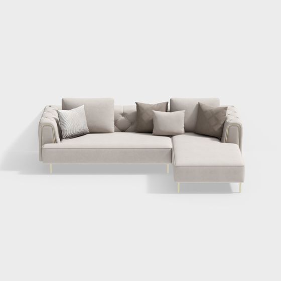 Asiento triple de metal con tela de franela + Sofá chaise longue de asiento izquierdo (beige) - BSGS053