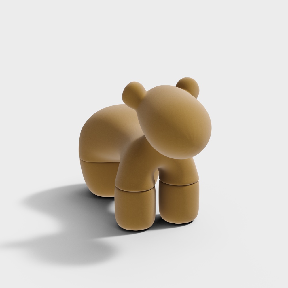 Cute Bear Doll 3D Model – Low-Poly Brown Matte