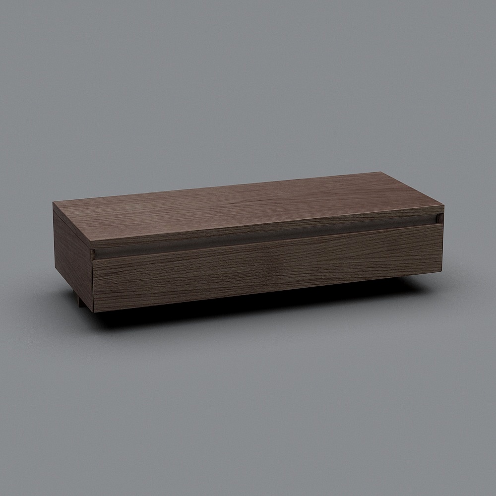 Modern dark brown wooden cabinet with flat top and grey background