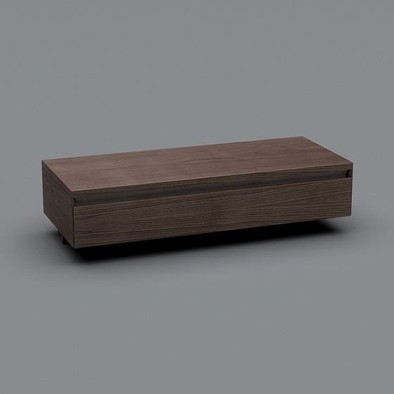 Modern dark brown wooden cabinet with flat top and grey background
