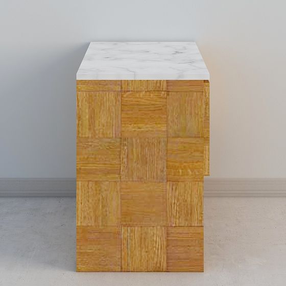 Marble and Wood Grain Side Table 3D model