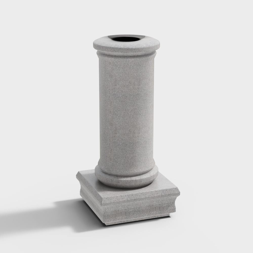 Classic grey stone column with round base and top on white background