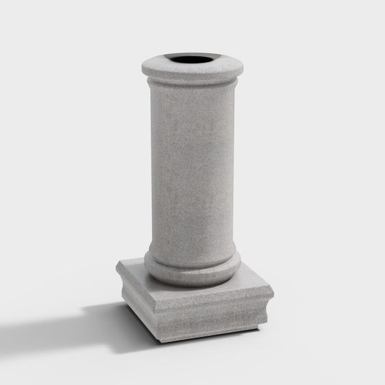 Classic grey stone column with round base and top on white background