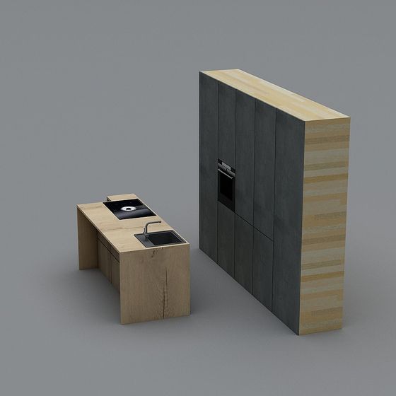 Stylish Minimalist Kitchen Set 3D model for Modern Spaces