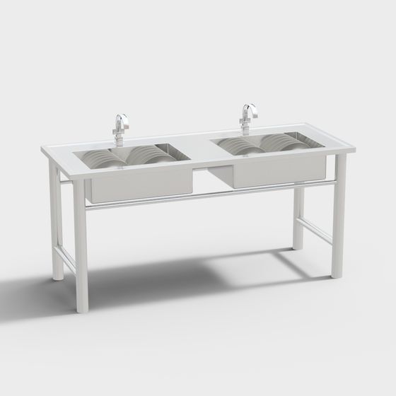 Contemporary Double Sink 3D Model for Creative Spaces