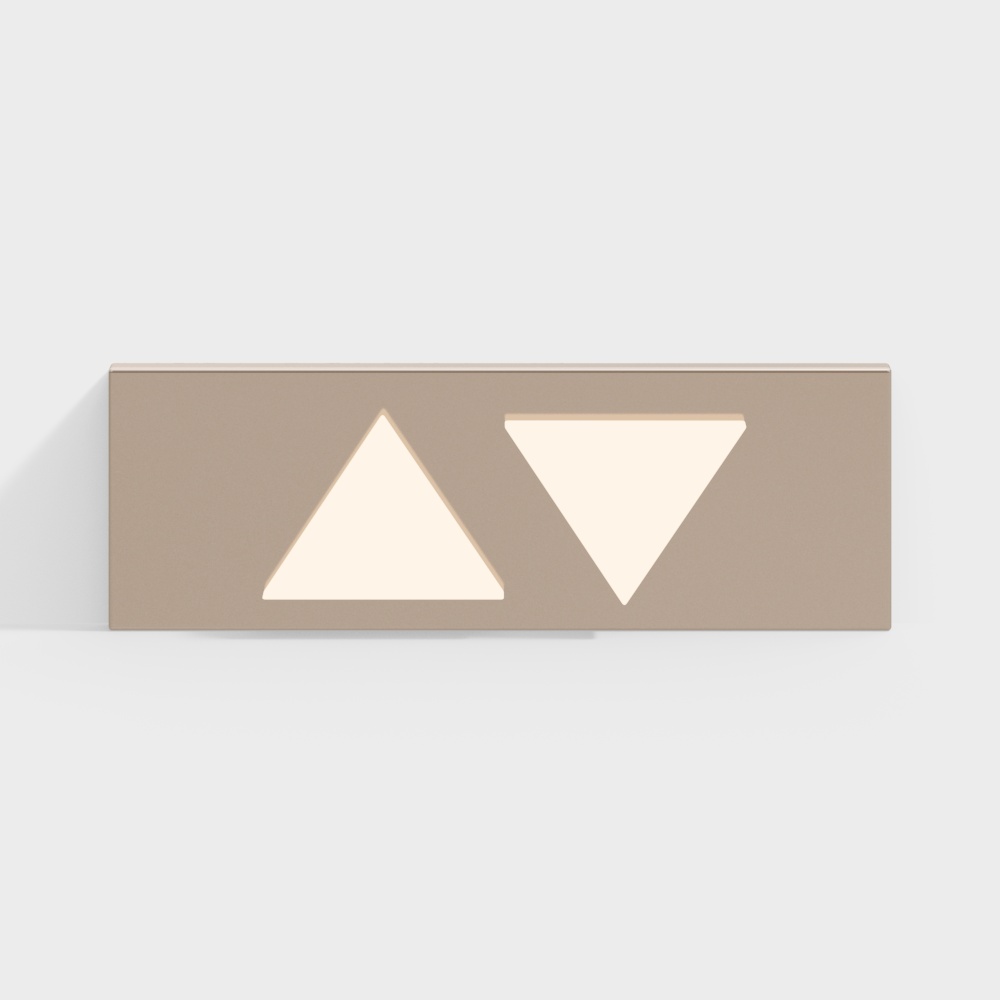 Modern beige rectangular wall light with two triangle shapes on white background