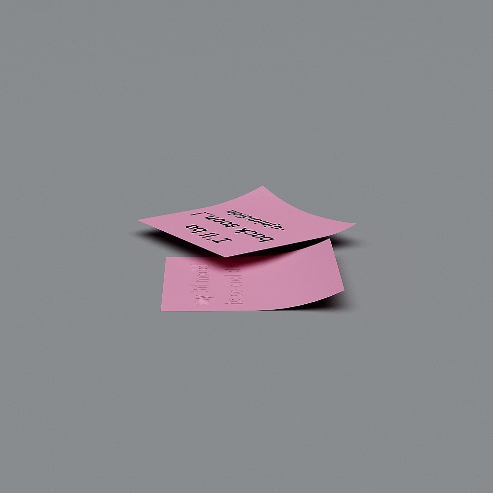 Low Poly Pink Sticky Note 'Back Soon' 3D model
