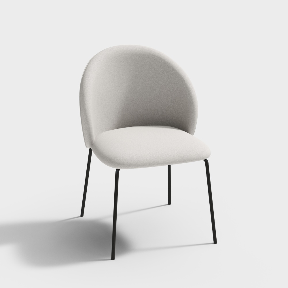 Modern white fabric armchair with black metal legs on grey background