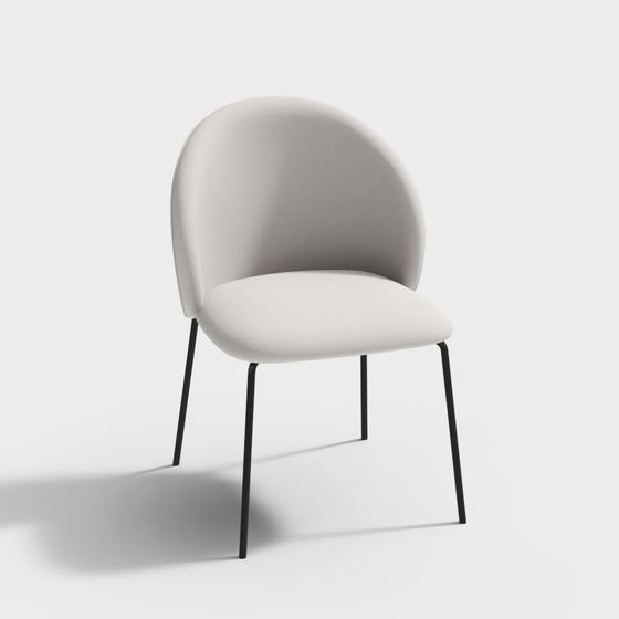 Modern white fabric armchair with black metal legs on grey background