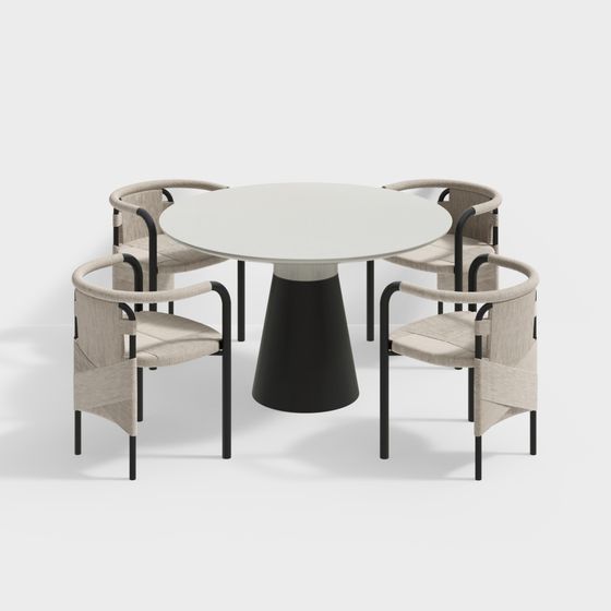 Elegant Black French Dining Table and Chairs Set 3D Model