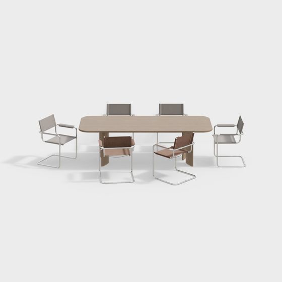 Low Polygon Conference Table and Chairs Set 3D model