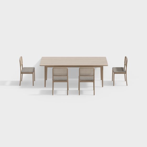Wooden Dining Table and Chair Set 3D model