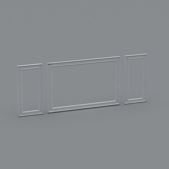 Three white wall panel frames with classic molding details on grey background