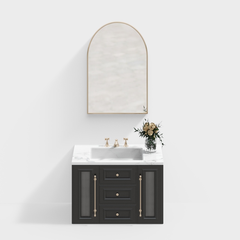 Elegant Bathroom Cabinet 3D Model – Classic Black Wood Design