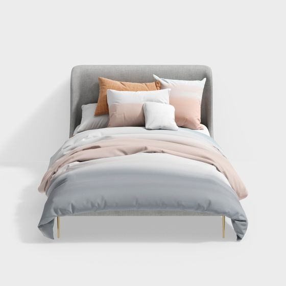 Elegant Gray Bed 3D model for Modern Interiors