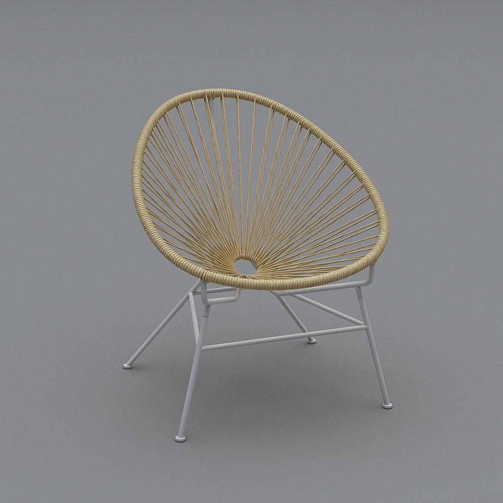 Modern beige rope chair with white metal legs on grey background