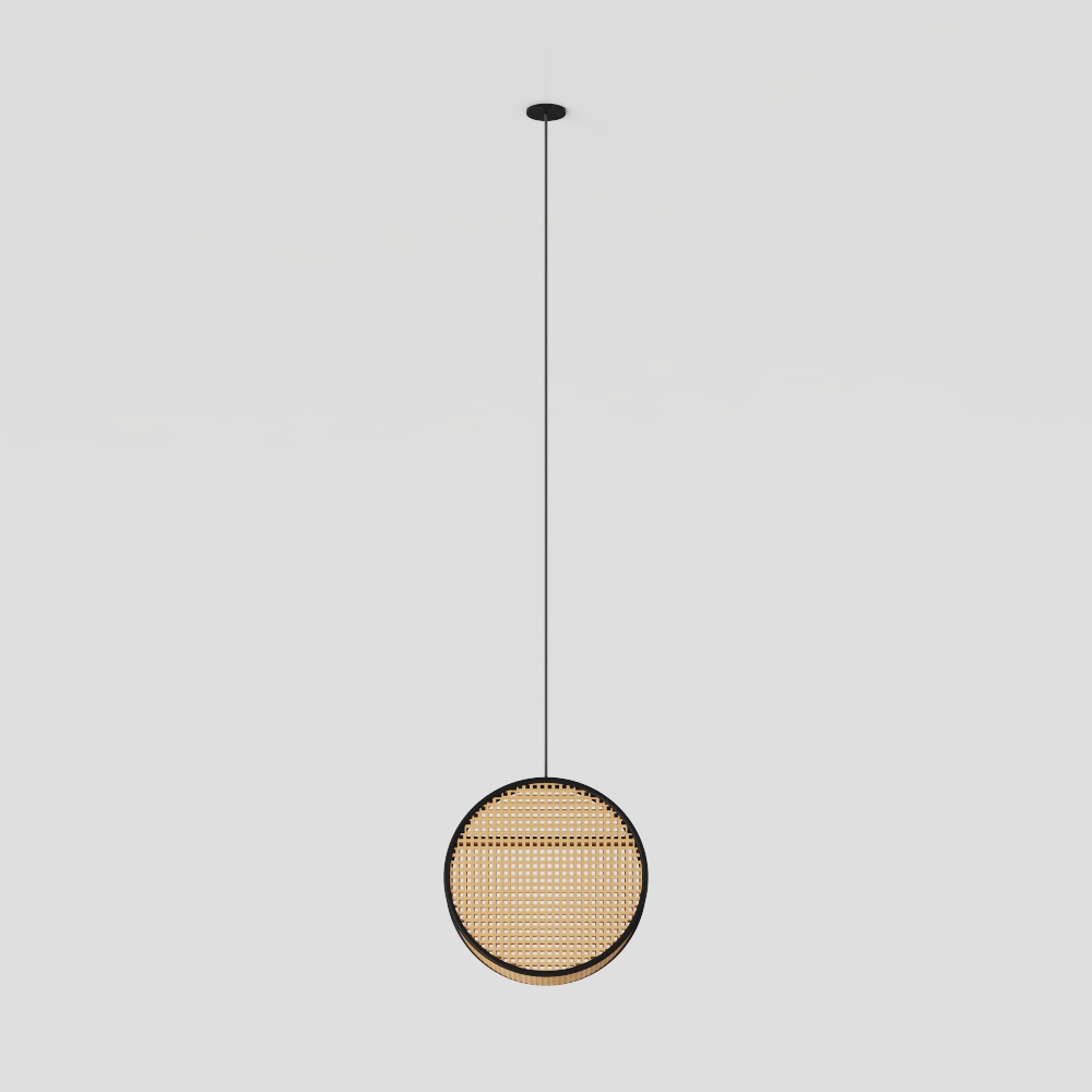 Sleek Round Pendant Lamp 3D Model – Woven Shade Design