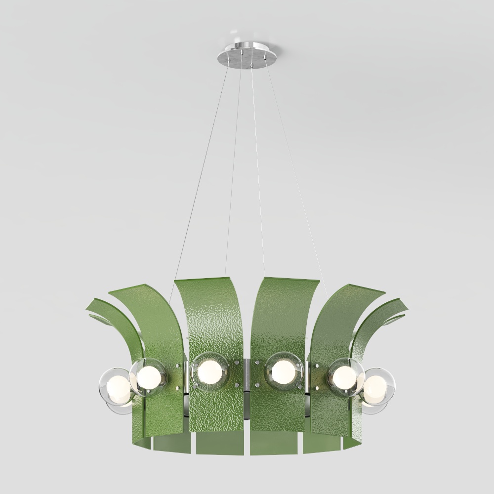 Green Glass Chandelier 3D Model – Low-Polygon Design