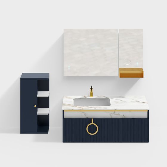 Sleek Navy Blue Bathroom Vanity 3D model